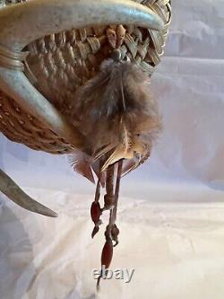 Rare Art One of a Kind Native American Navajo Hand Woven Antler Basket