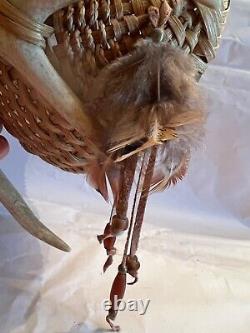 Rare Art One of a Kind Native American Navajo Hand Woven Antler Basket