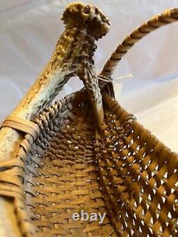 Rare Art One of a Kind Native American Navajo Hand Woven Antler Basket