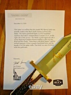 Rare Custom Buck 903 Bowie Knife One Of A Kind Nra Charlton Heston Gold Etch