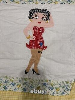 Rare One Of A Kind Vintage Embroidered Betty Boop Quilt, 100 X 69, 24 Squares