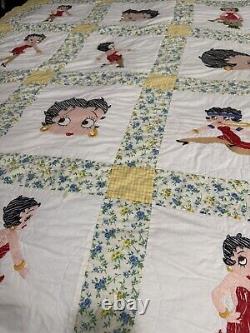 Rare One Of A Kind Vintage Embroidered Betty Boop Quilt, 100 X 69, 24 Squares