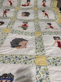 Rare One Of A Kind Vintage Embroidered Betty Boop Quilt, 100 X 69, 24 Squares