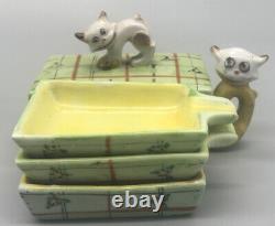 Rare One Of A Kind-antique/vintage Cat Ashtray With Holder And Additional Trays