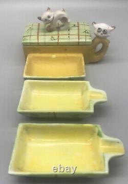 Rare One Of A Kind-antique/vintage Cat Ashtray With Holder And Additional Trays