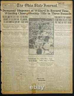 Rare One of Kind 1919 Ohio Newspaper Jack Dempsey Disposes of Jess Willard