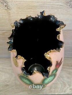 Rare One of Kind Sharon Penn Southwestern Pottery Vase Trimmed 22K Gold Cactus