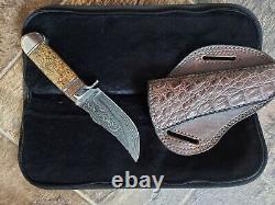 Rare One of a Kind Loren Feldman Custom Knife with Gem Dinosaur Bone Handle