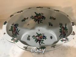 Rare One of a Kind Vintage Chinese Porcelain Adorned Foot Bath/ Fish Bowl