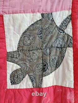 Rare One-of-a-kind Antique Vintage Collectible Turtle Tortoise Hand-sewn Quilt