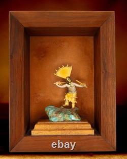 Rare One of a kind Small Detailed Bird Dancer Gold Plated Stone Turquoise base