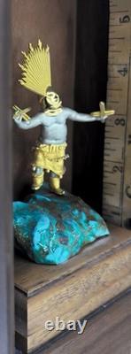 Rare One of a kind Small Detailed Bird Dancer Gold Plated Stone Turquoise base Rare One of a kind Small Detailed Bird Dancer Gold Plated Stone Turquoise base