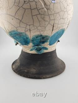 Rare Unique One Of A Kind Vintage Crackled Style Ceramic Vase W 2 Openings