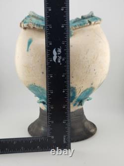 Rare Unique One Of A Kind Vintage Crackled Style Ceramic Vase W 2 Openings