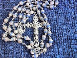 Rare Unique One-of-a-kind Vintage Creed Sterling Silver Pink/blue Rosary 35