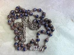 Rare Unique One-of-a-kind Vintage Creed Sterling Silver Pink/blue Rosary 35