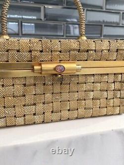 Rare VINTAGE DELILL Gold Woven one of a kind gold clutch BAG HAND MADE IN Italy