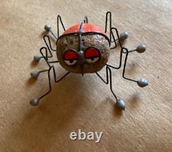 Rare! Vintage One of a Kind Painted Pet Rock Spider Pendant/Metal Legs/60-70's