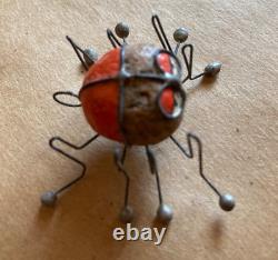 Rare! Vintage One of a Kind Painted Pet Rock Spider Pendant/Metal Legs/60-70's