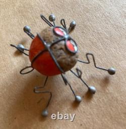 Rare! Vintage One of a Kind Painted Pet Rock Spider Pendant/Metal Legs/60-70's