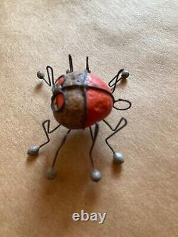 Rare! Vintage One of a Kind Painted Pet Rock Spider Pendant/Metal Legs/60-70's