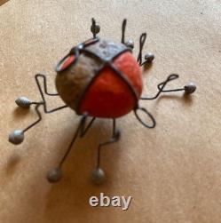 Rare! Vintage One of a Kind Painted Pet Rock Spider Pendant/Metal Legs/60-70's