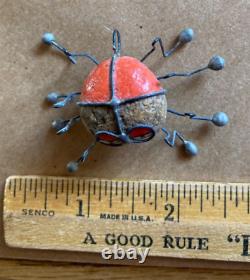 Rare! Vintage One of a Kind Painted Pet Rock Spider Pendant/Metal Legs/60-70's