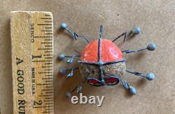 Rare! Vintage One of a Kind Painted Pet Rock Spider Pendant/Metal Legs/60-70's