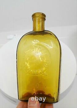 Rare YELLOW Elizabeth, New Jersey Strap Sided Whiskey Flask One of a Kind