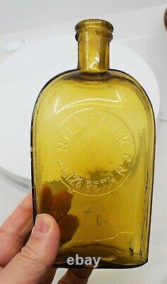 Rare YELLOW Elizabeth, New Jersey Strap Sided Whiskey Flask One of a Kind