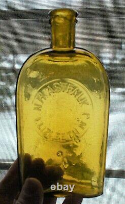 Rare YELLOW Elizabeth, New Jersey Strap Sided Whiskey Flask One of a Kind