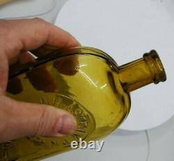 Rare YELLOW Elizabeth, New Jersey Strap Sided Whiskey Flask One of a Kind