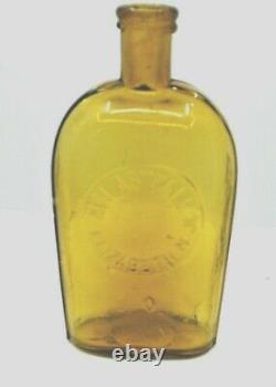 Rare YELLOW Elizabeth, New Jersey Strap Sided Whiskey Flask One of a Kind