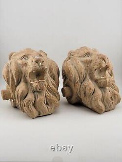 Rate One Of Kind Set Of 2 Antique Roaring Lion Head Busts Bookends. Chalkware