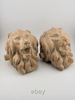 Rate One Of Kind Set Of 2 Antique Roaring Lion Head Busts Bookends. Chalkware
