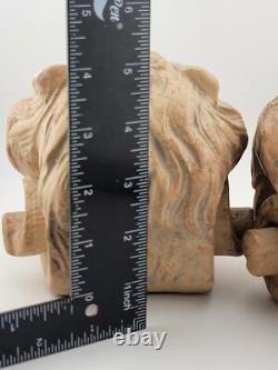 Rate One Of Kind Set Of 2 Antique Roaring Lion Head Busts Bookends. Chalkware