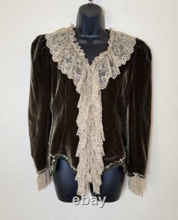 Rave Gothic Victorian Velvet Jacket Womens Small Ruffled Lace Trim Western Coat