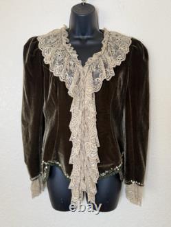 Rave Gothic Victorian Velvet Jacket Womens Small Ruffled Lace Trim Western Coat