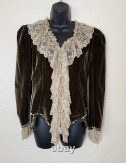 Rave Gothic Victorian Velvet Jacket Womens Small Ruffled Lace Trim Western Coat