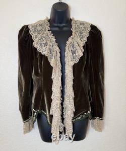 Rave Gothic Victorian Velvet Jacket Womens Small Ruffled Lace Trim Western Coat