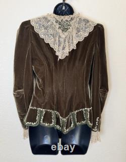 Rave Gothic Victorian Velvet Jacket Womens Small Ruffled Lace Trim Western Coat