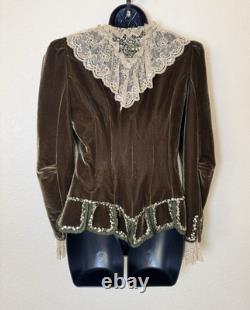 Rave Gothic Victorian Velvet Jacket Womens Small Ruffled Lace Trim Western Coat