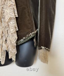 Rave Gothic Victorian Velvet Jacket Womens Small Ruffled Lace Trim Western Coat