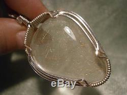 Rutilated Quartz Pendant Sterling Silver Wire Wrap & Chain One Of A Kind