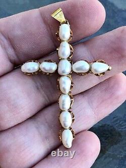 SALE Estate Vtg 14k Genuine Pearl Handcrafted Cross Crucifix- One of a Kind