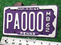 SAMPLE PENNSYLVANIA 1962 purple boat license plate. Possibly one of a kind