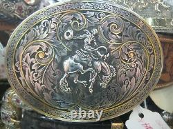 SAUVAGE Sterling 24K RODEO Trophy Buckle & Belt Combo UNBELIEVABLE ONE-OF-A-KIND