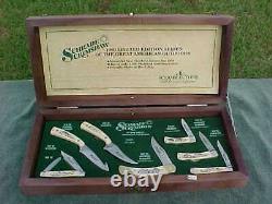 SCHRADE Matching 0000 Serial Number Scrimshaw Knife Collection 1990 One Of Kind