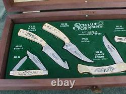 SCHRADE Matching 0000 Serial Number Scrimshaw Knife Collection 1990 One Of Kind