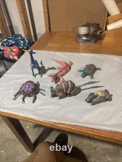 Set Of One Of A Kind Hand Painted Signed Mexican Wood Carved Animals